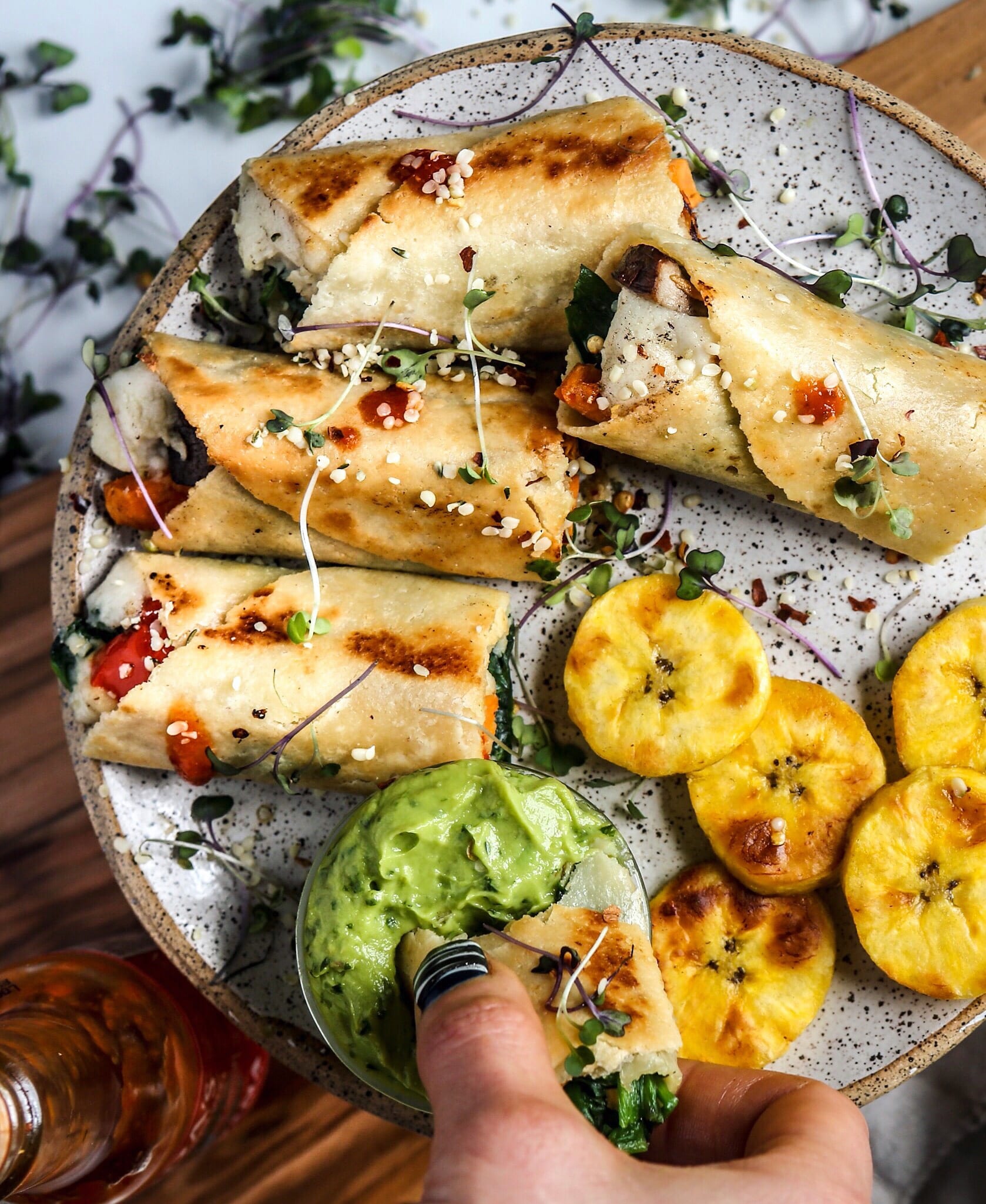 Crispy Vegan Taquitos and Avocado Crema