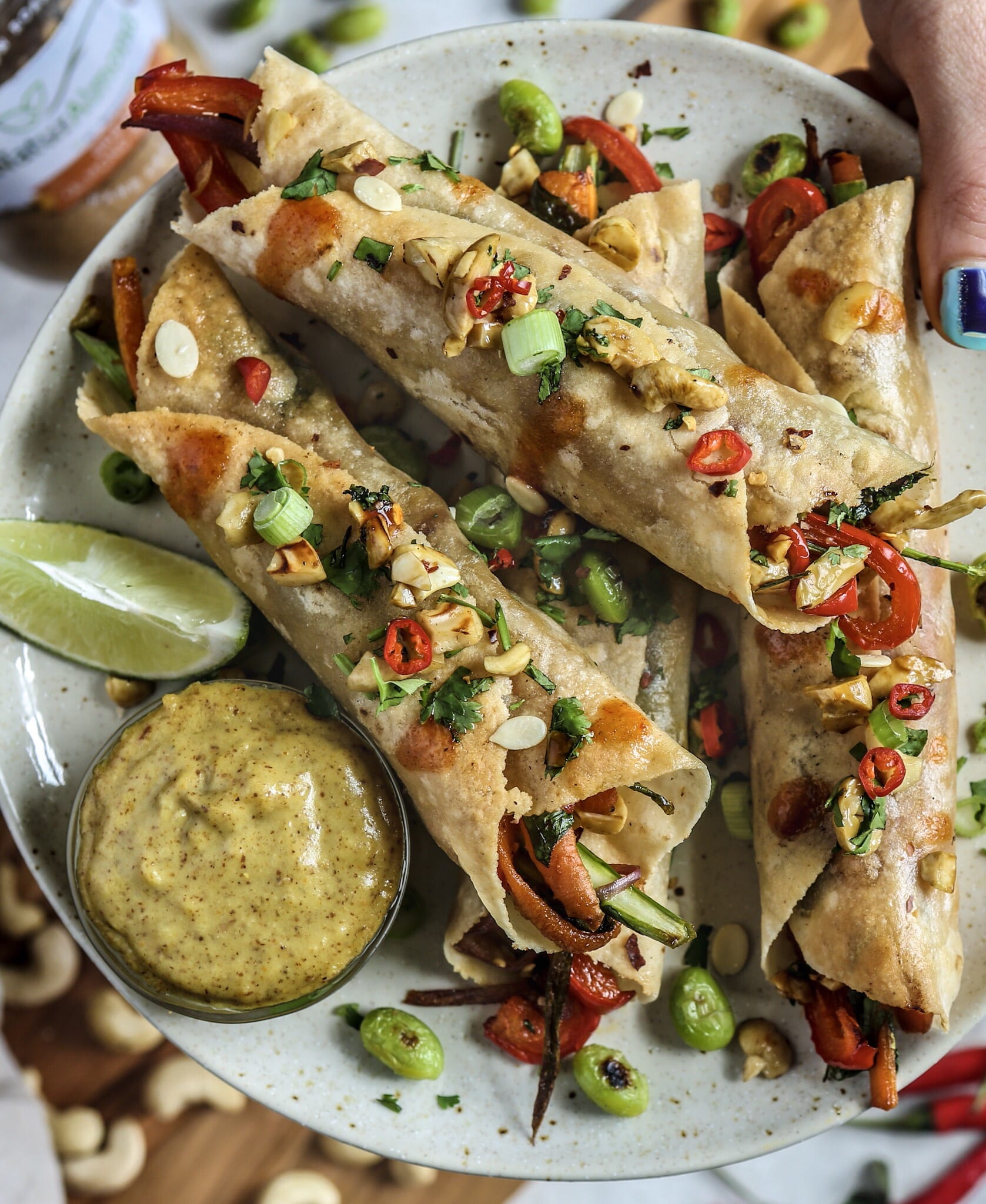 Thai Taquitos and Almond Satay Sauce