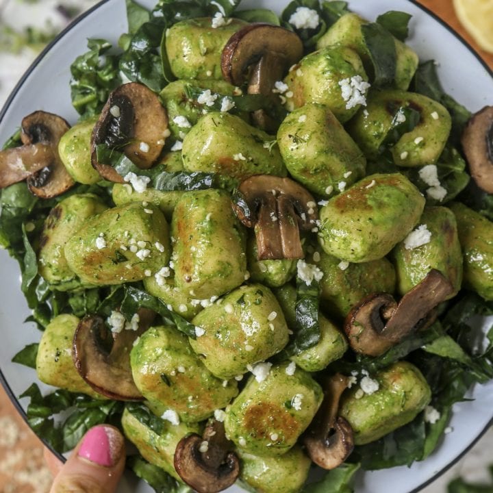 Paleo Cauliflower Gnocchi with Creamy Garlic Spinach Sauce