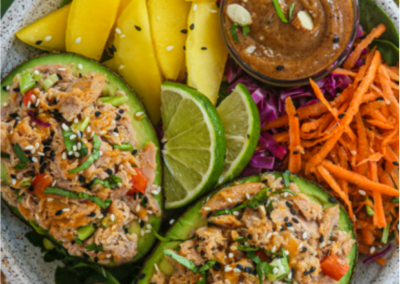 Sesame Sriracha Tuna Stuffed Avocado Boat Salad