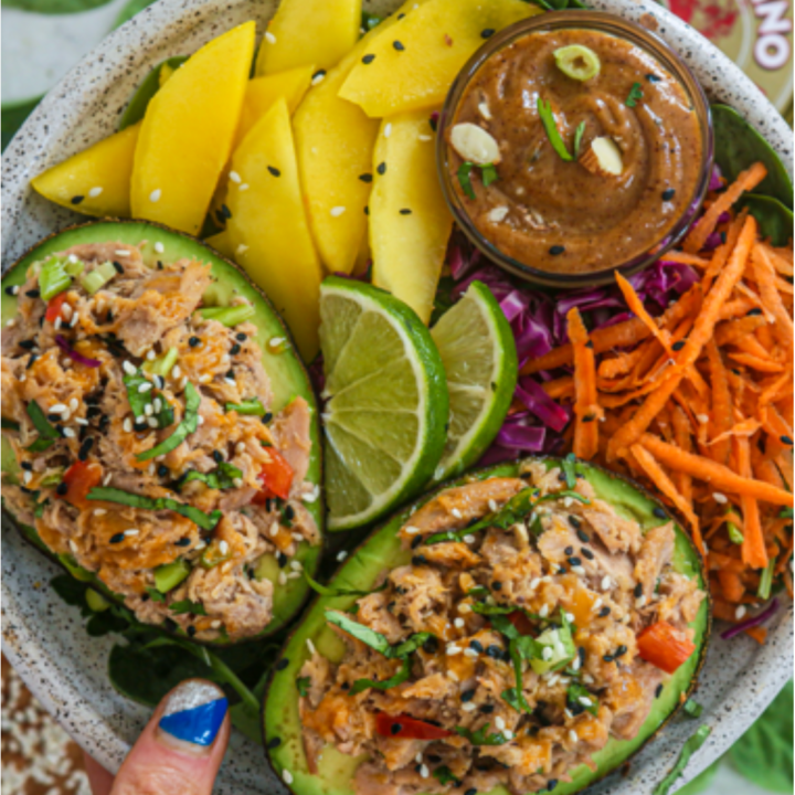 Sesame Sriracha Tuna Stuffed Avocado Boat Salad