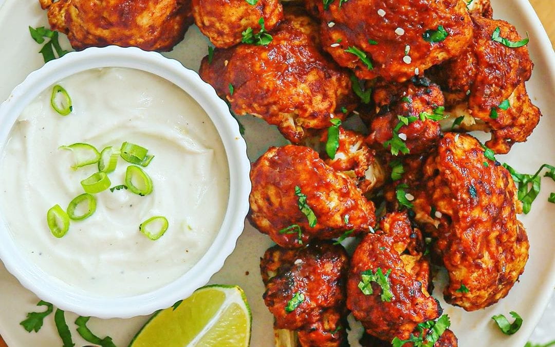 Air-Fried Barbecue Cauliflower Wings and Dairy-Free French Onion Dip