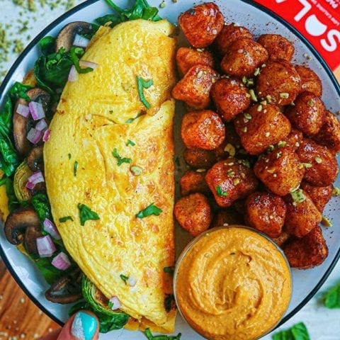 Cinnamon Chipotle Cauliflower Gnocchi with Pumpkin Cheesecake Dip and Loaded Omelet