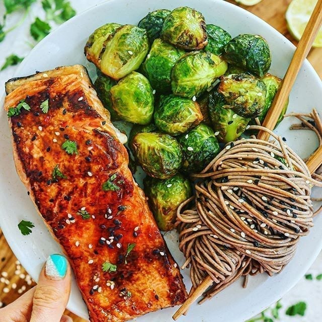 Sweet Chili Salmon with Sweet and Sour Brussels Sprouts