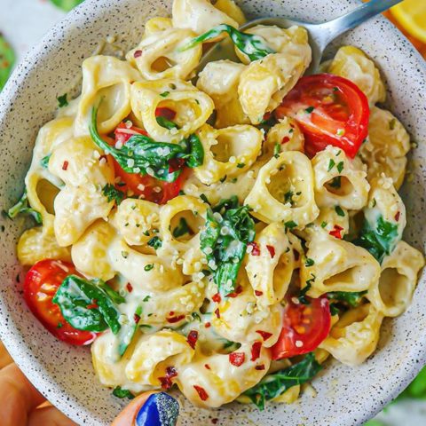 Vegan Creamy Garlic Spinach Pasta 