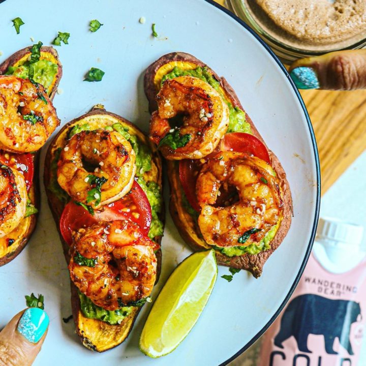 Guacamole Sweet Potato Toasts with Chile Lime Shrimp ⋆ Star Infinite Food