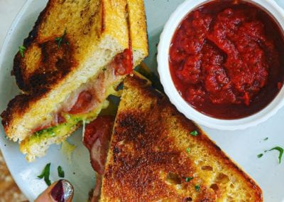 Dairy-Free, Gluten-Free Pesto Pepperoni Pizza Grilled Cheese