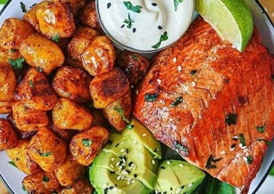 5-Spiced Salmon with a Cilantro Tamari Yogurt Aioli