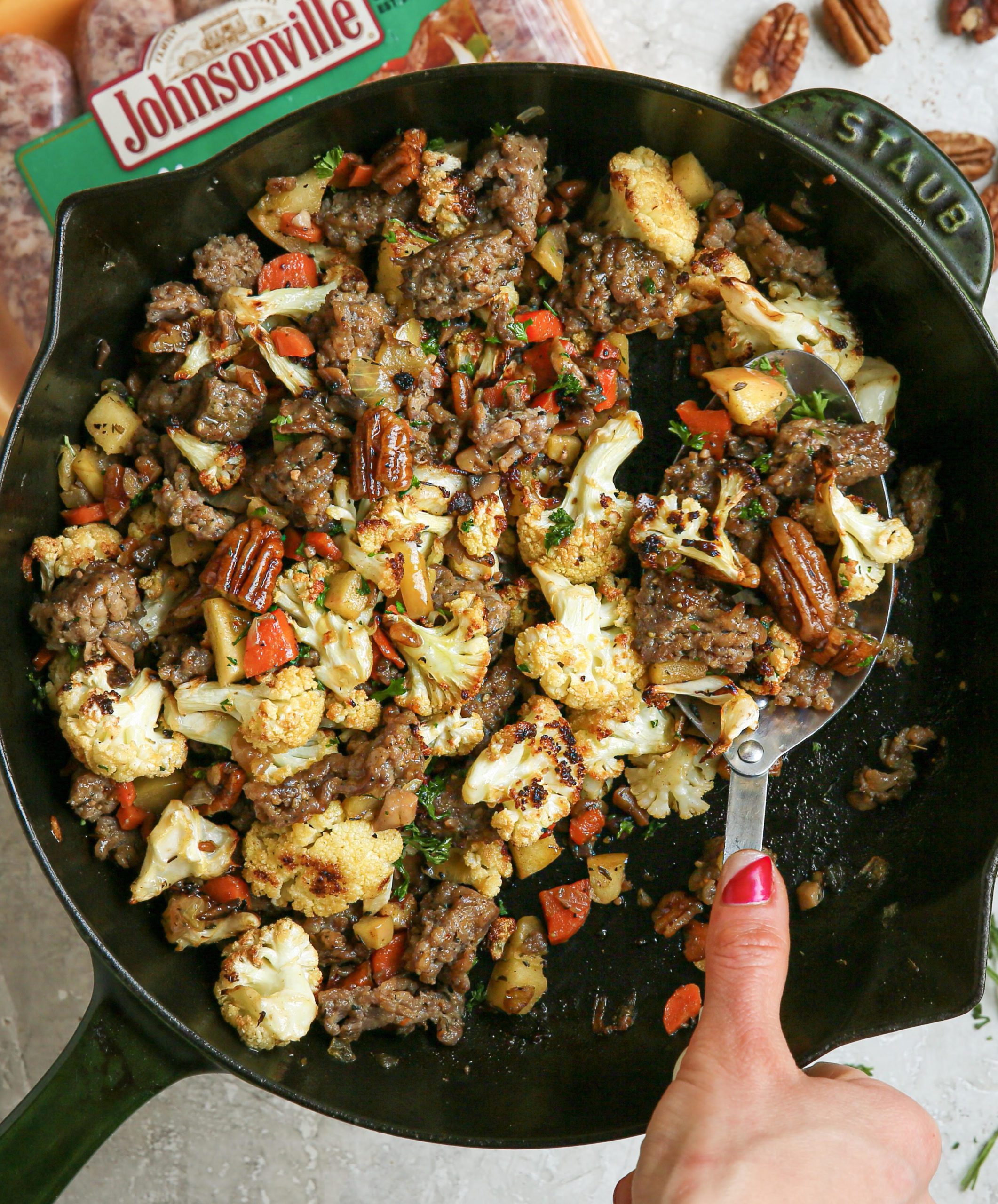 Grain-Free Cauliflower Stuffing with Apples and Sausage