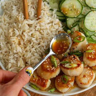 Sticky Sesame, Honey and Miso Sea Scallops