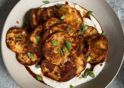 Spiced Potatoes with Maple Chipotle and Herbed Tahini Yogurt