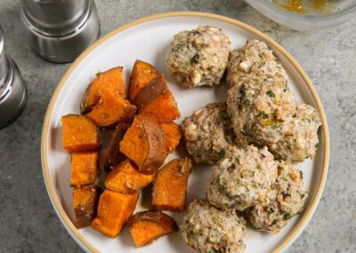 Turkey-Feta Meatball and Sweet Potato Sheet Pan