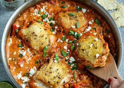 Crispy Chicken and Peppers Skillet with Creamy Salsa