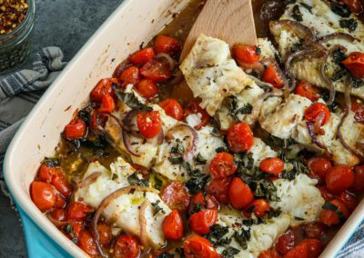 Tomato and Basil Roasted Cod