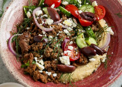 Mediterranean Beef and Hummus Bowls
