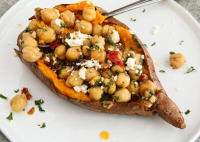Sweet Potato Boats with Marinated Beans