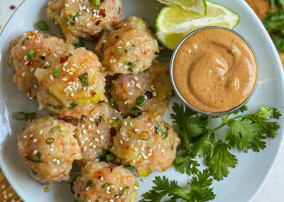 Shrimp Dumpling Balls with Cashew Dipping Sauce