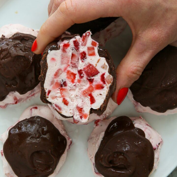 Chocolate Covered Strawberry Frozen Yogurt Clusters